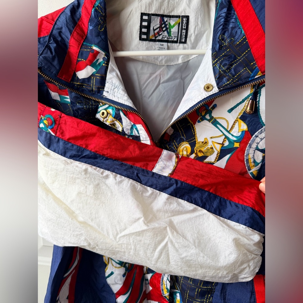 NWT Vintage 90s River Edge RE Sport Nautical Print Windbreaker Jacket Retro - Picture 5 of 16